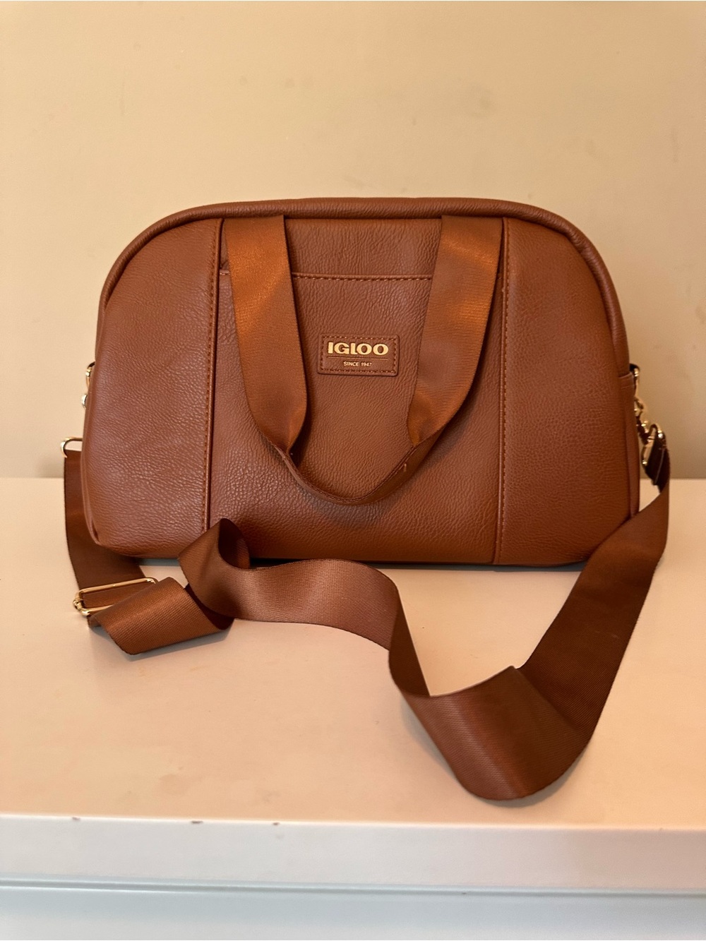 Igloo Tan Brown Leatherette Crossbody Lunch Bag